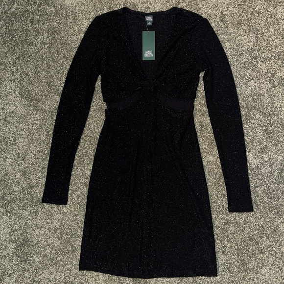 NWT Wild Fable Sparkly Black Mini Dress – XS, Side Cutouts, Little Black Dress - Picture 1 of 6
